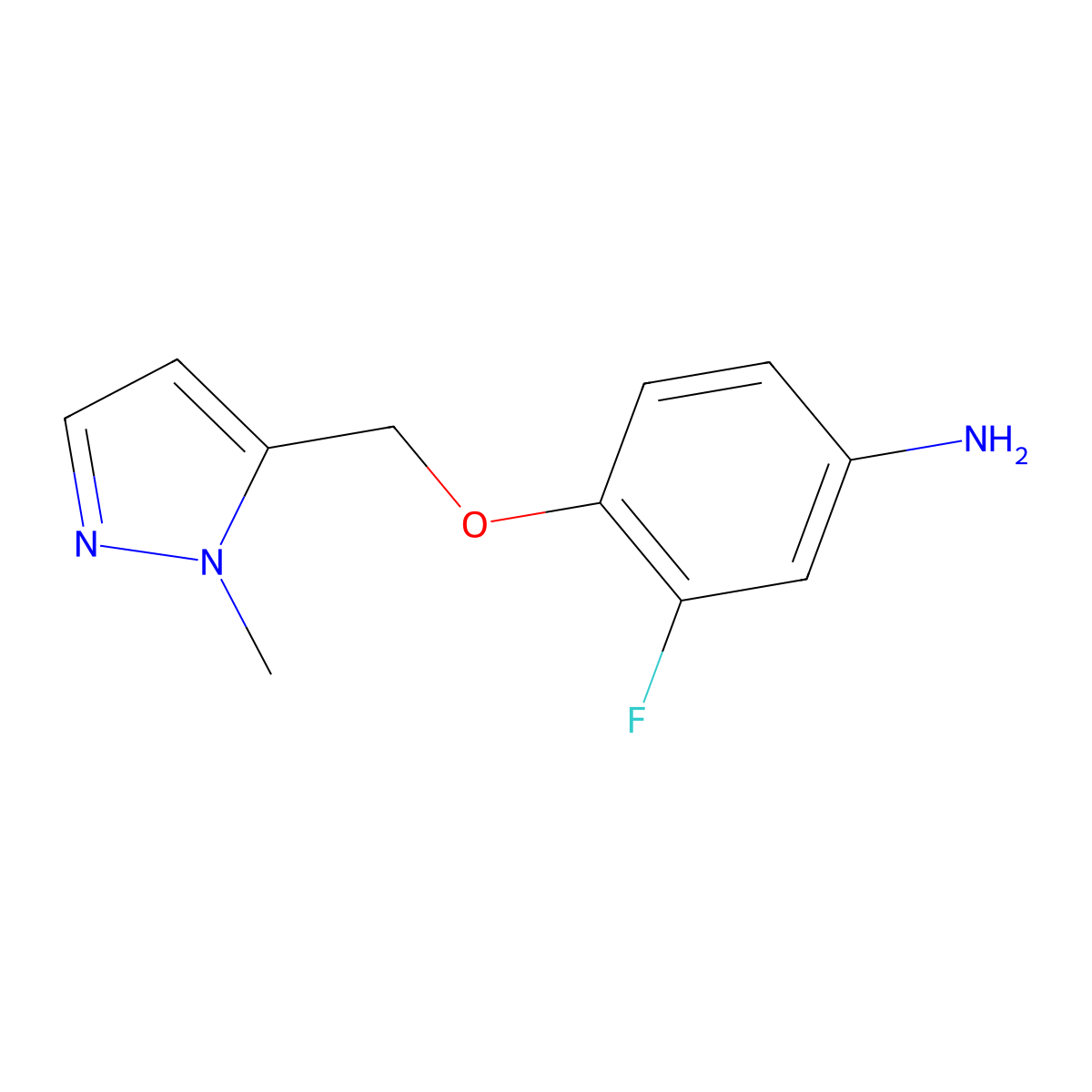 3-fluoro-4-[(1-methyl-1H-pyrazol-5-yl)methoxy]aniline molecular structure, CAS 1245823-52-2