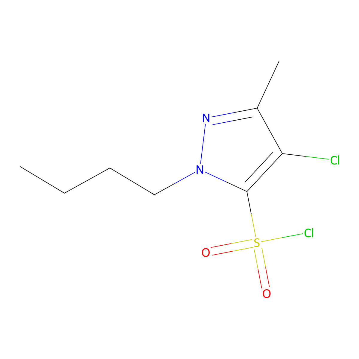 1-butyl-4-chloro-3-methyl-1H-pyrazole-5-sulfonyl chloride molecular structure, CAS 1245823-79-3