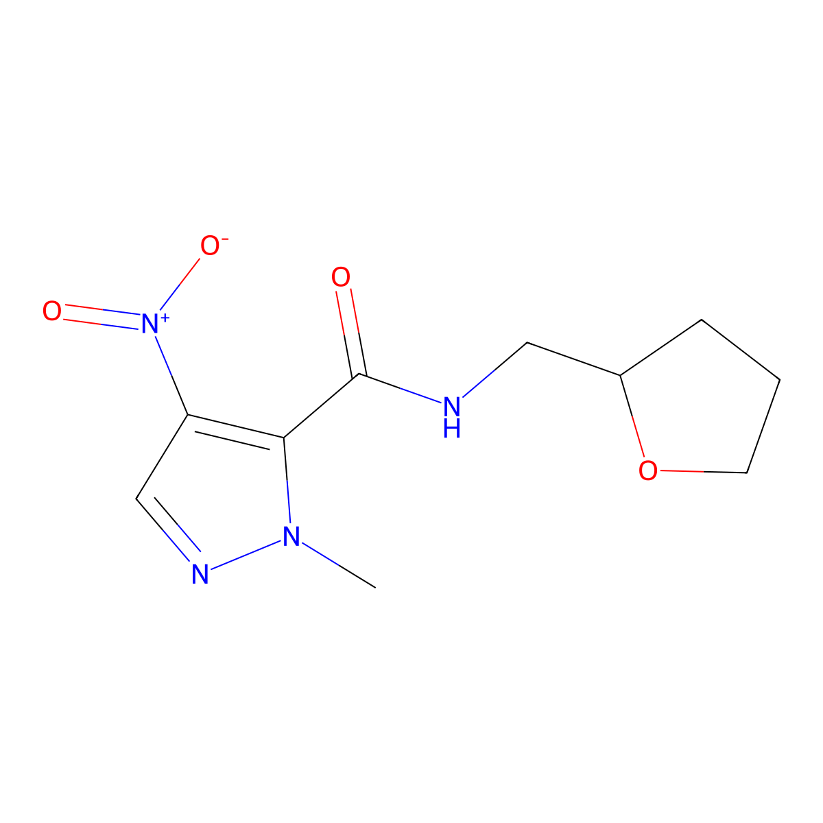 1-Methyl-4-nitro-N-((tetrahydrofuran-2-yl)methyl)-1H-pyrazole-5-carboxamide molecular structure, CAS 1245823-87-3