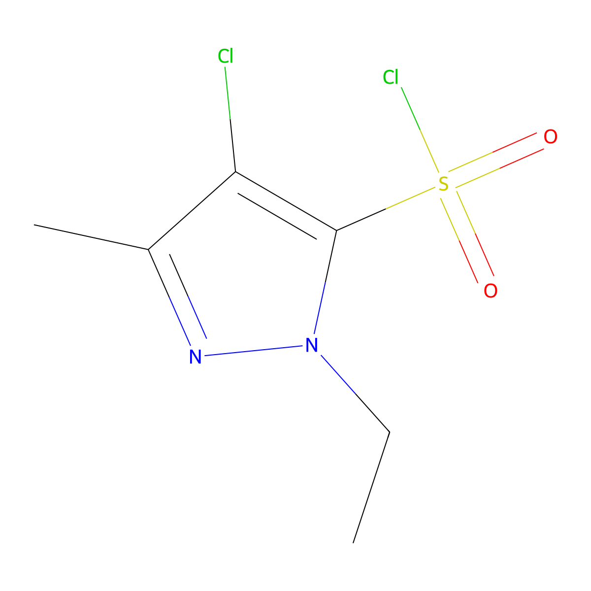 4-chloro-1-ethyl-3-methyl-1H-pyrazole-5-sulfonyl chloride molecular structure, CAS 1245823-91-9