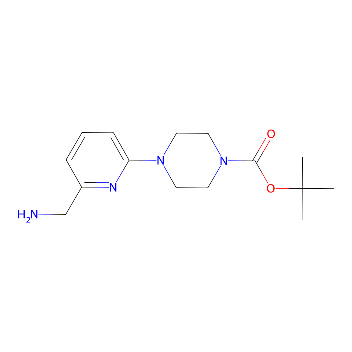 Tert-butyl 4-(6-(aminomethyl)pyridin-2-yl)piperazine-1-carboxylate molecular structure, CAS 1245914-26-4