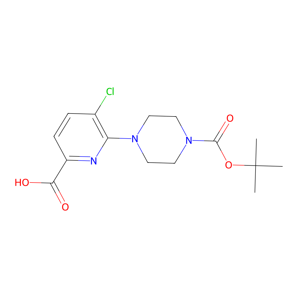 6-{4-[(Tert-butoxy)carbonyl]piperazin-1-yl}-5-chloropyridine-2-carboxylic acid molecular structure, CAS 1245915-27-8