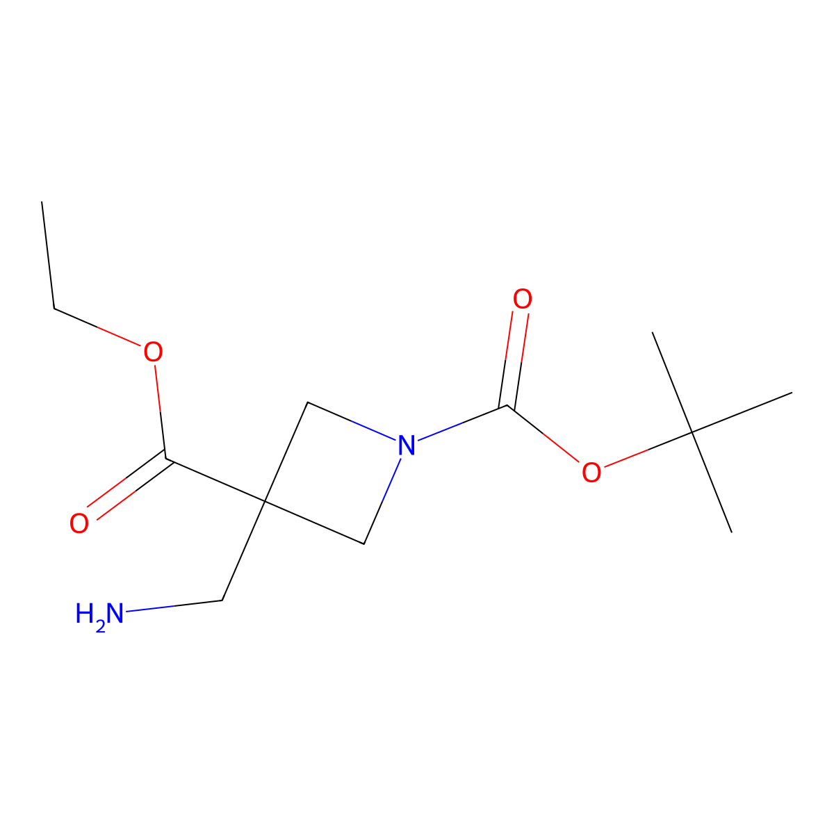 1-tert-Butyl 3-ethyl 3-(aminomethyl)azetidine-1,3-dicarboxylate molecular structure, CAS 1245917-69-4