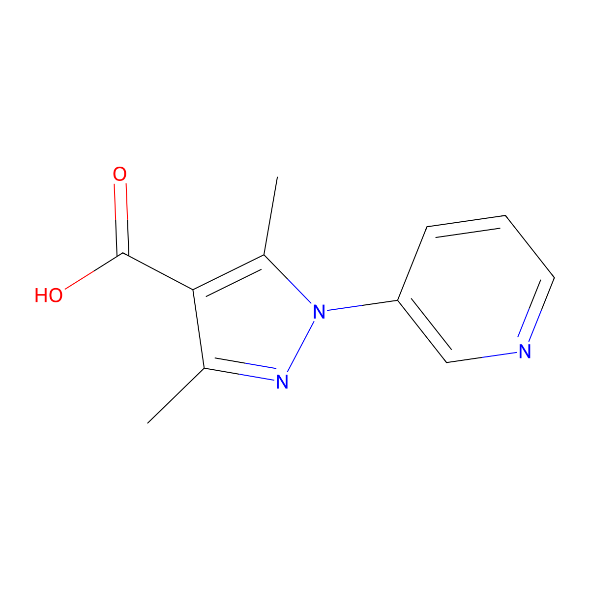 3,5-Dimethyl-1-(pyridin-3-yl)-1H-pyrazole-4-carboxylic acid molecular structure, CAS 1245943-35-4
