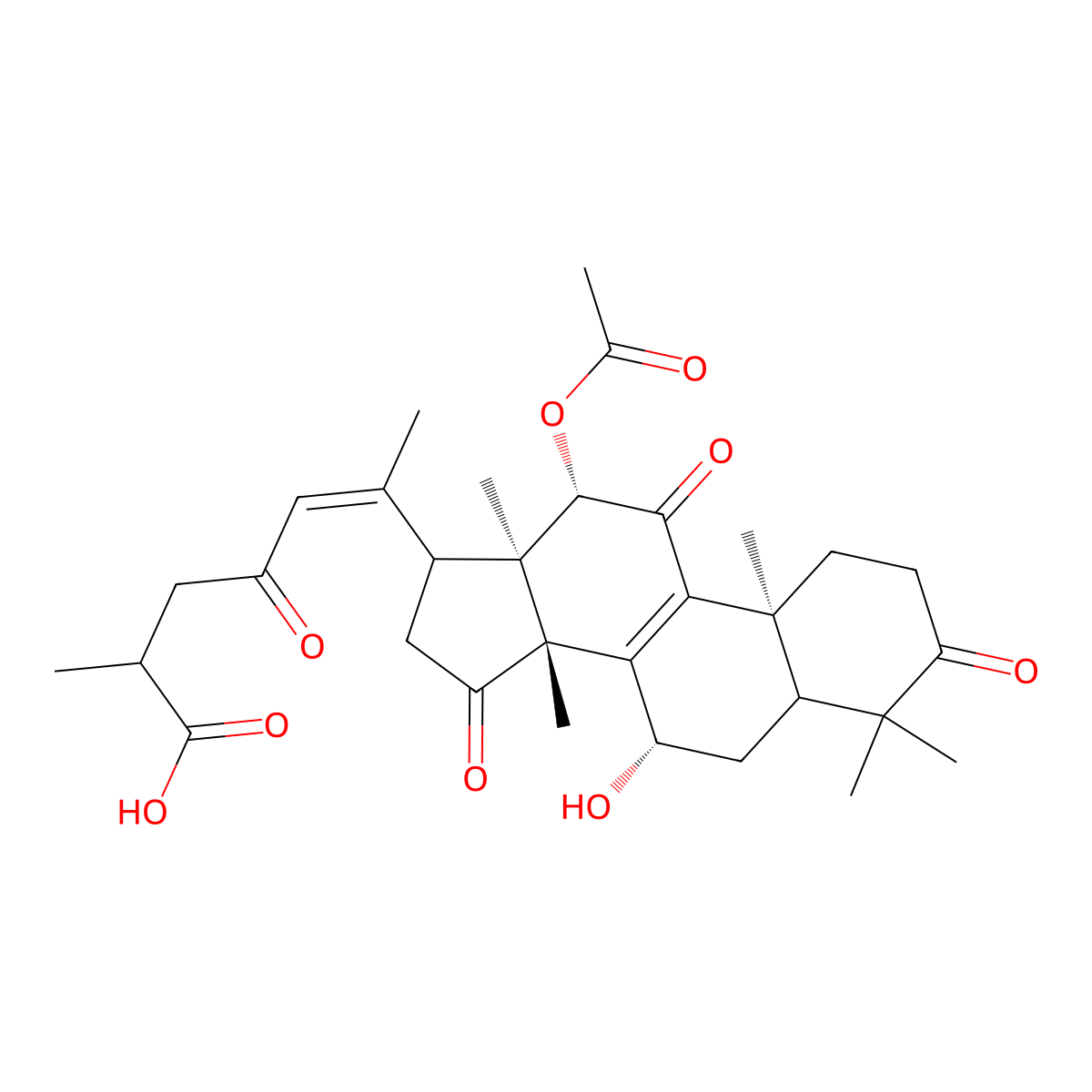 (Z)-6-[(7S,10S,12S,13R,14R)-12-acetyloxy-7-hydroxy-4,4,10,13,14-pentamethyl-3,11,15-trioxo-1,2,5,6,7,12,16,17-octahydrocyclopenta[a]phenanthren-17-yl]-2-methyl-4-oxohept-5-enoic acid molecular structure, CAS 1245946-62-6