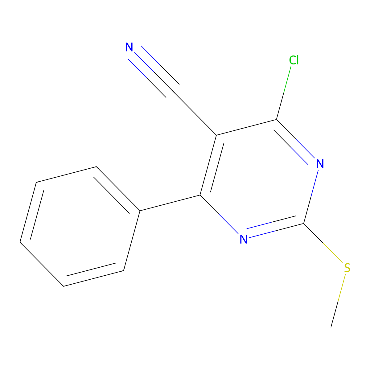 4-Chloro-2-(methylsulfanyl)-6-phenyl-5-pyrimidinecarbonitrile molecular structure, CAS 124598-28-3