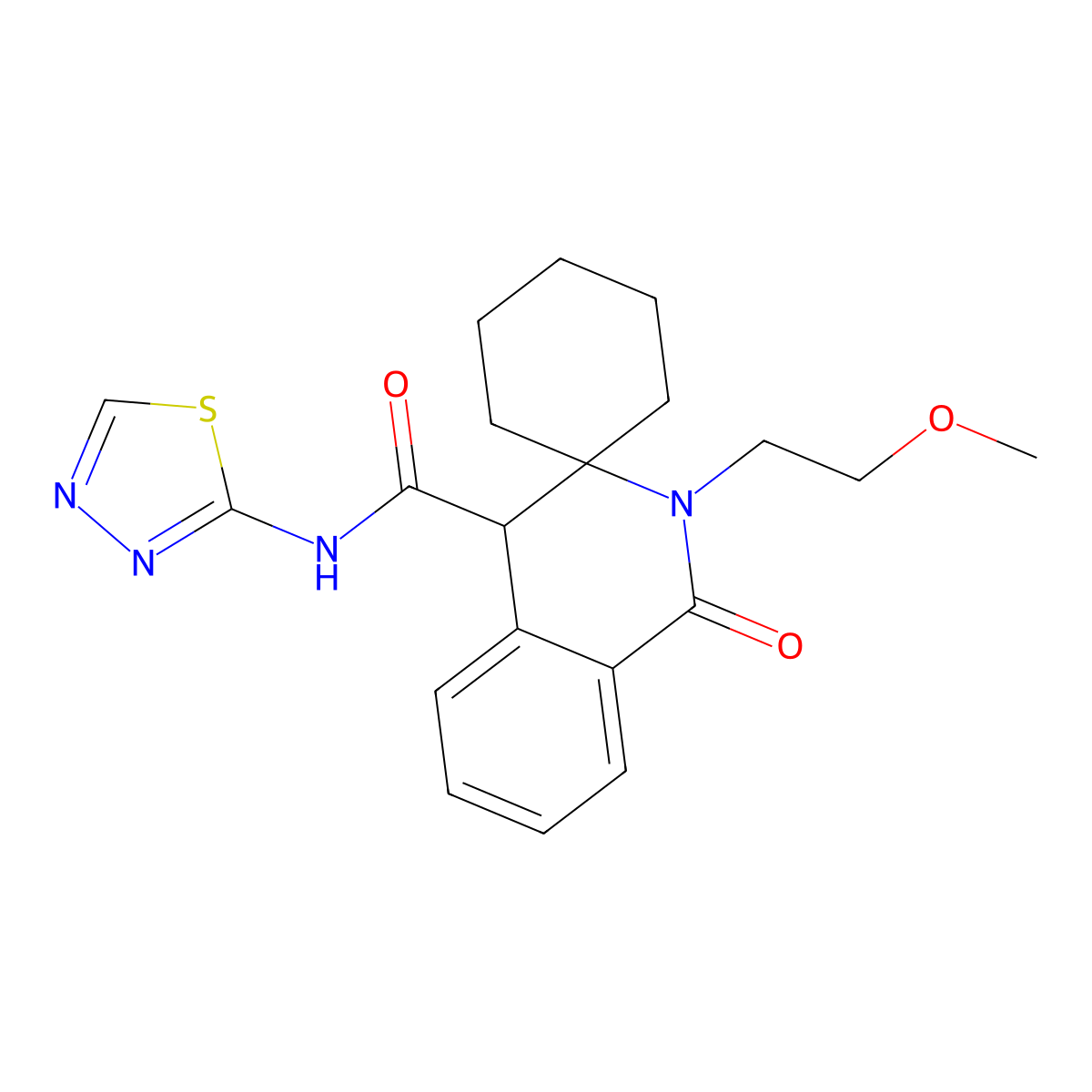 2'-(2-methoxyethyl)-1'-oxo-N-(1,3,4-thiadiazol-2-yl)-2',4'-dihydro-1'H-spiro[cyclohexane-1,3'-isoquinoline]-4'-carboxamide molecular structure, CAS 1246035-88-0