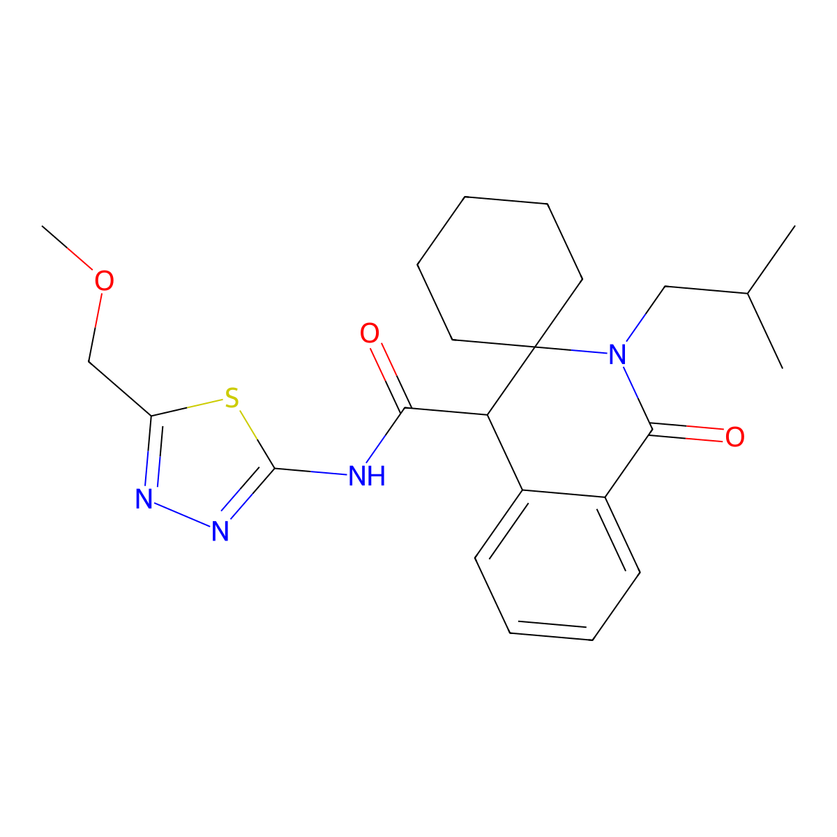 2'-isobutyl-N-(5-(methoxymethyl)-1,3,4-thiadiazol-2-yl)-1'-oxo-2',4'-dihydro-1'H-spiro[cyclohexane-1,3'-isoquinoline]-4'-carboxamide molecular structure, CAS 1246035-89-1