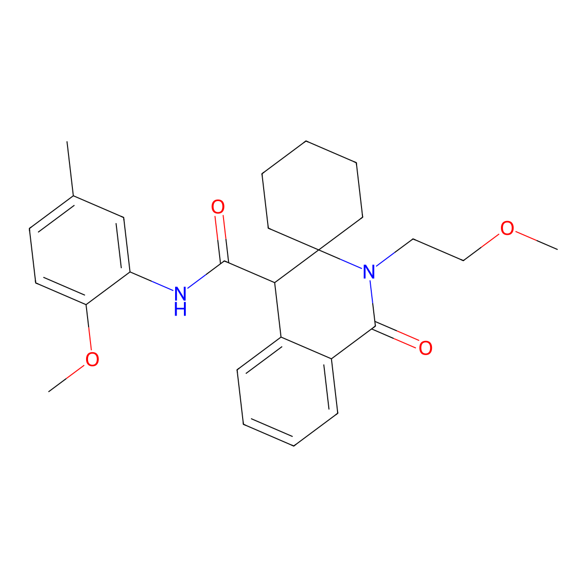 2'-(2-methoxyethyl)-N-(2-methoxy-5-methylphenyl)-1'-oxo-1',4'-dihydro-2'H-spiro[cyclohexane-1,3'-isoquinoline]-4'-carboxamide molecular structure, CAS 1246035-95-9