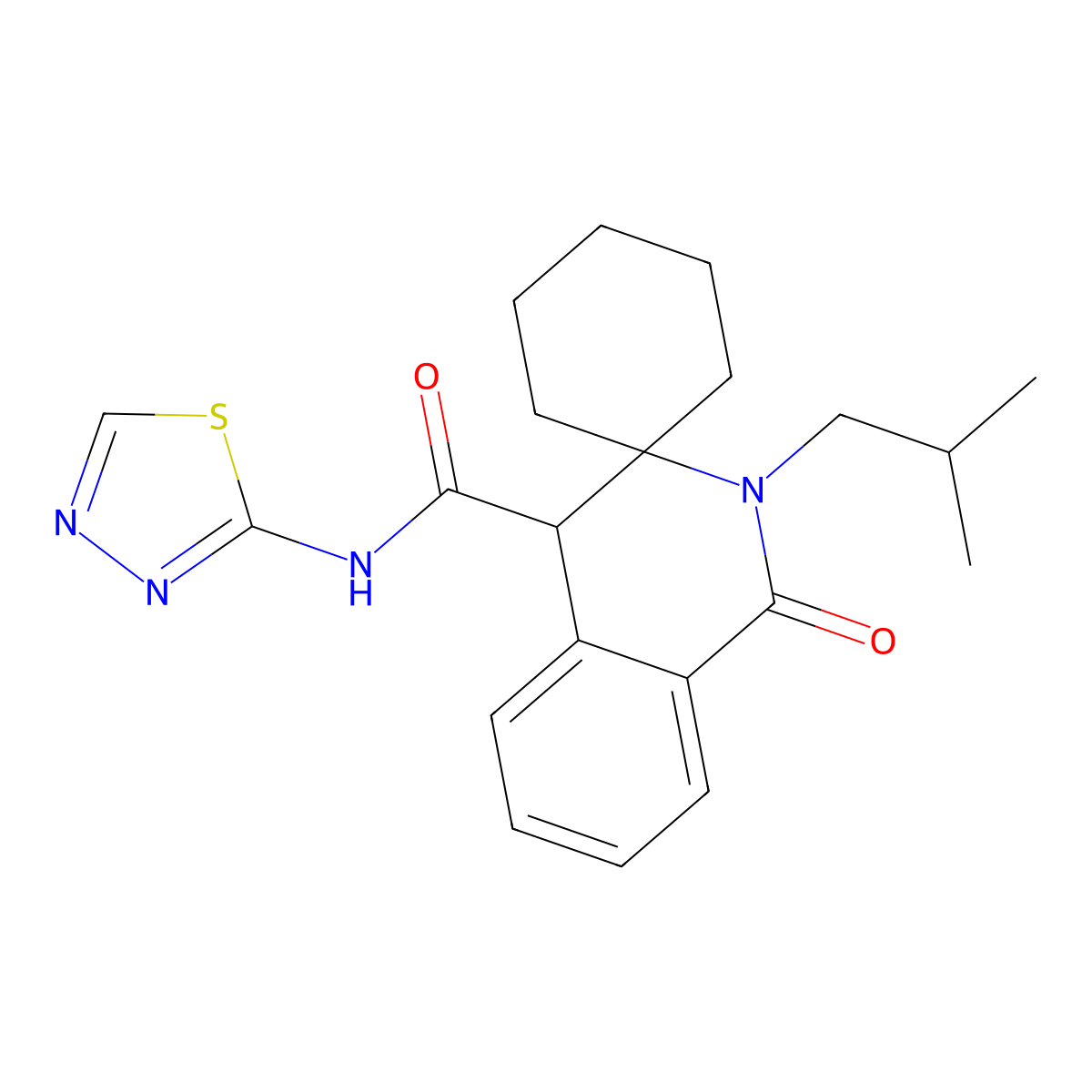 2'-(2-methylpropyl)-1'-oxo-N-(1,3,4-thiadiazol-2-yl)-1',4'-dihydro-2'H-spiro[cyclohexane-1,3'-isoquinoline]-4'-carboxamide molecular structure, CAS 1246035-98-2