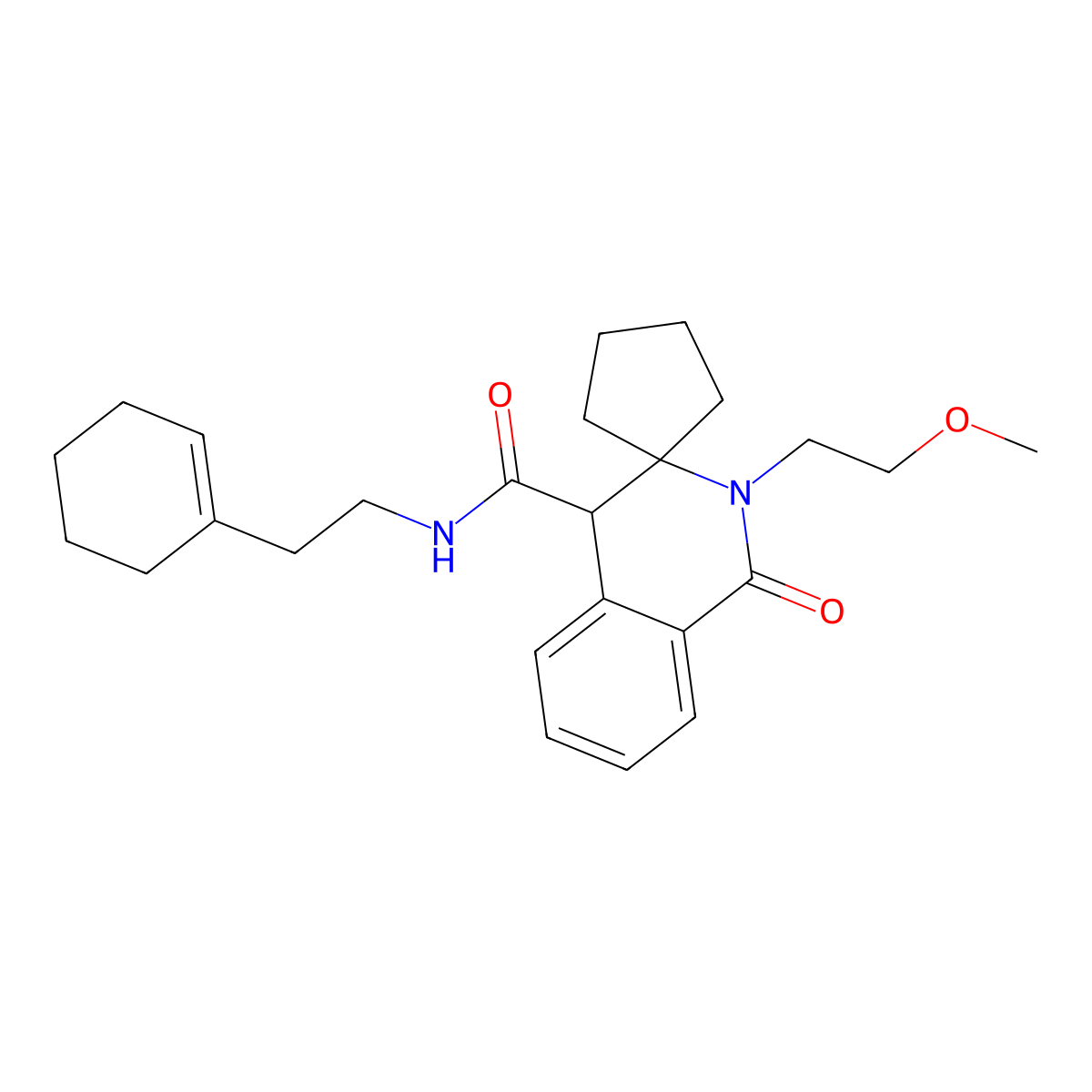 N-[2-(cyclohex-1-en-1-yl)ethyl]-2'-(2-methoxyethyl)-1'-oxo-1',4'-dihydro-2'H-spiro[cyclopentane-1,3'-isoquinoline]-4'-carboxamide molecular structure, CAS 1246036-18-9