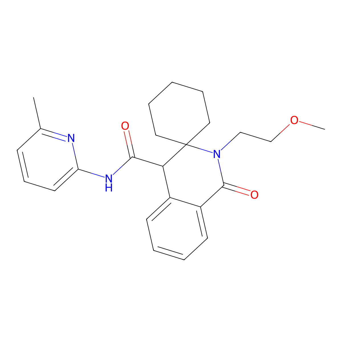 2'-(2-methoxyethyl)-N-(6-methylpyridin-2-yl)-1'-oxo-1',4'-dihydro-2'H-spiro[cyclohexane-1,3'-isoquinoline]-4'-carboxamide molecular structure, CAS 1246036-22-5