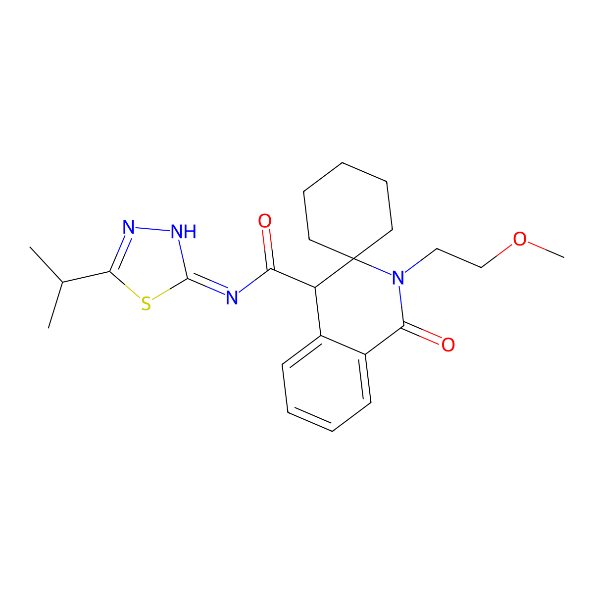 2'-(2-methoxyethyl)-1'-oxo-N-[(2E)-5-(propan-2-yl)-1,3,4-thiadiazol-2(3H)-ylidene]-1',4'-dihydro-2'H-spiro[cyclohexane-1,3'-isoquinoline]-4'-carboxamide molecular structure, CAS 1246036-34-9