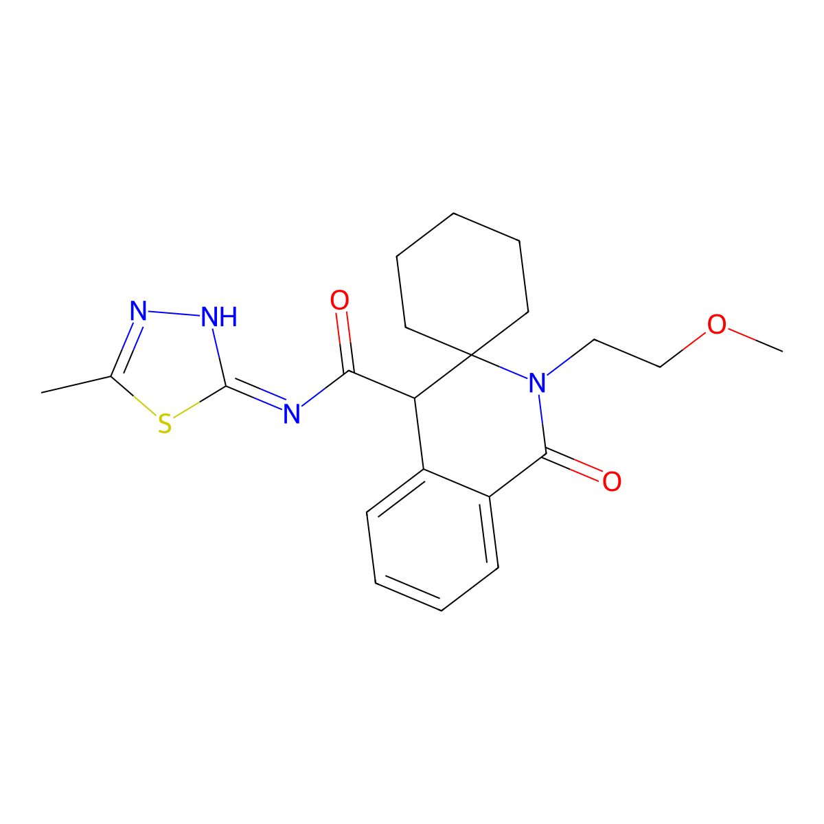 2'-(2-methoxyethyl)-N-(5-methyl-1,3,4-thiadiazol-2-yl)-1'-oxo-1',4'-dihydro-2'H-spiro[cyclohexane-1,3'-isoquinoline]-4'-carboxamide molecular structure, CAS 1246036-36-1