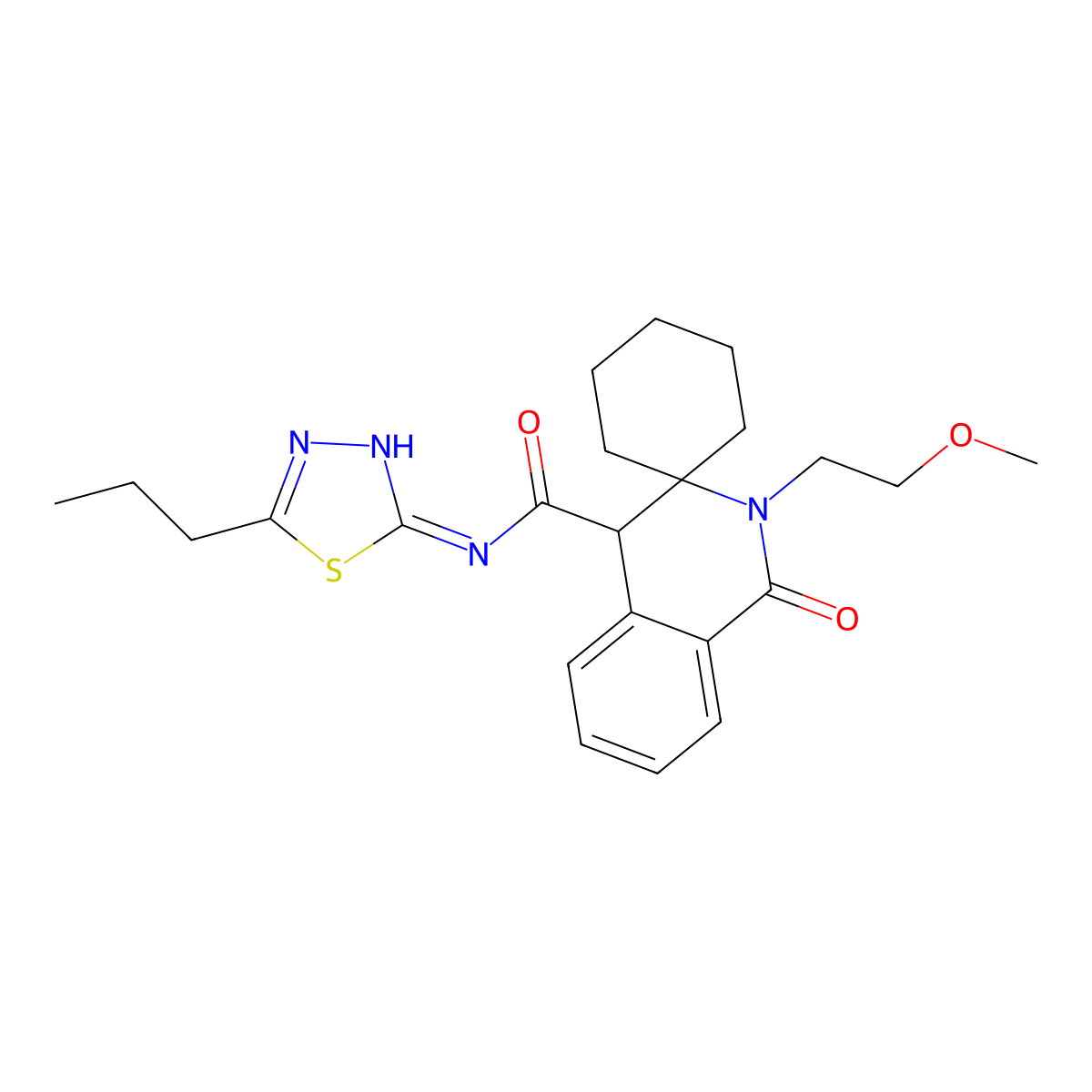 2'-(2-methoxyethyl)-1'-oxo-N-(5-propyl-1,3,4-thiadiazol-2-yl)-2',4'-dihydro-1'H-spiro[cyclohexane-1,3'-isoquinoline]-4'-carboxamide molecular structure, CAS 1246036-38-3