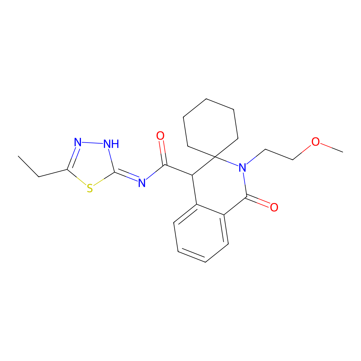 N-(5-ethyl-1,3,4-thiadiazol-2-yl)-2'-(2-methoxyethyl)-1'-oxo-2',4'-dihydro-1'H-spiro[cyclohexane-1,3'-isoquinoline]-4'-carboxamide molecular structure, CAS 1246036-68-9