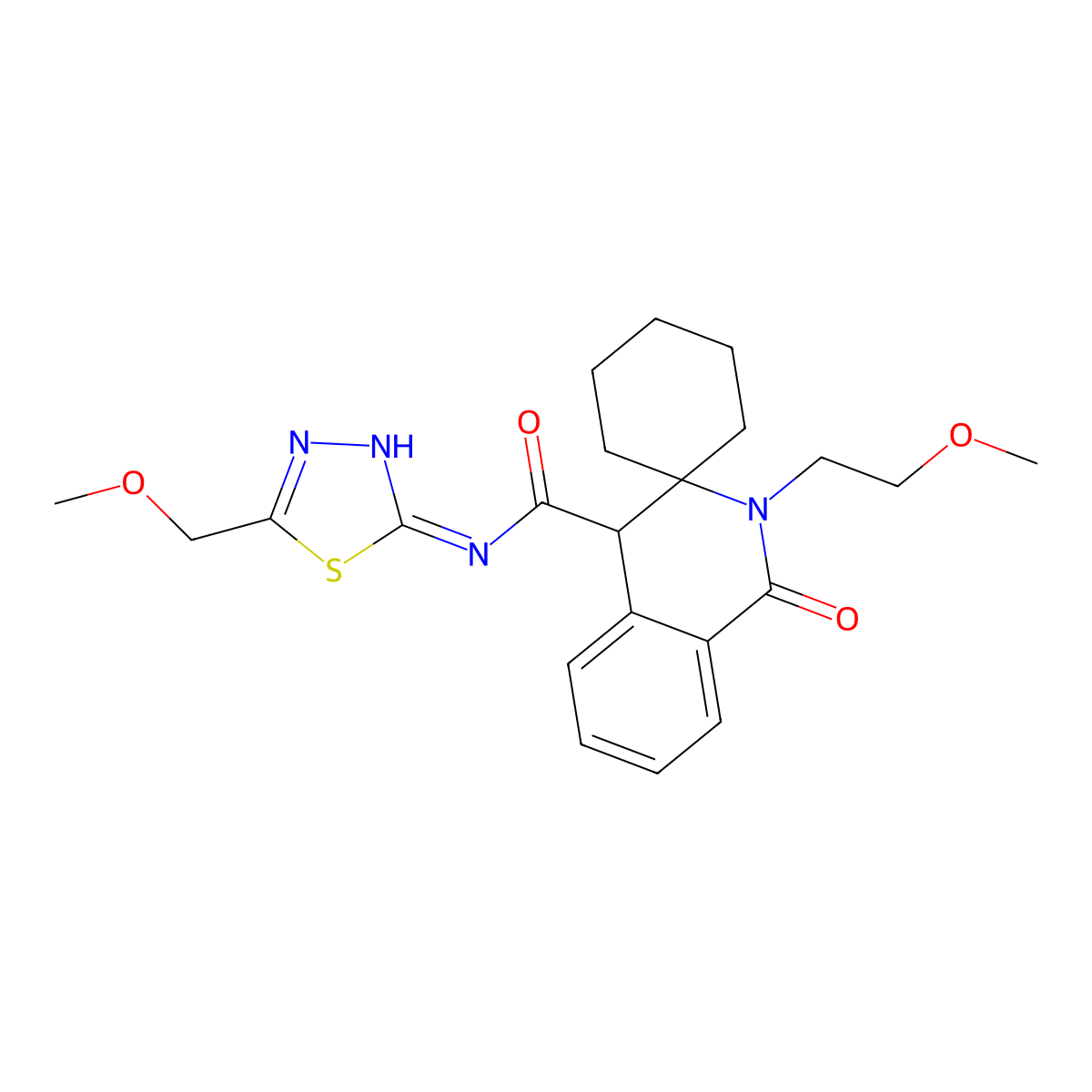 2'-(2-methoxyethyl)-N-(5-(methoxymethyl)-1,3,4-thiadiazol-2-yl)-1'-oxo-2',4'-dihydro-1'H-spiro[cyclohexane-1,3'-isoquinoline]-4'-carboxamide molecular structure, CAS 1246036-70-3