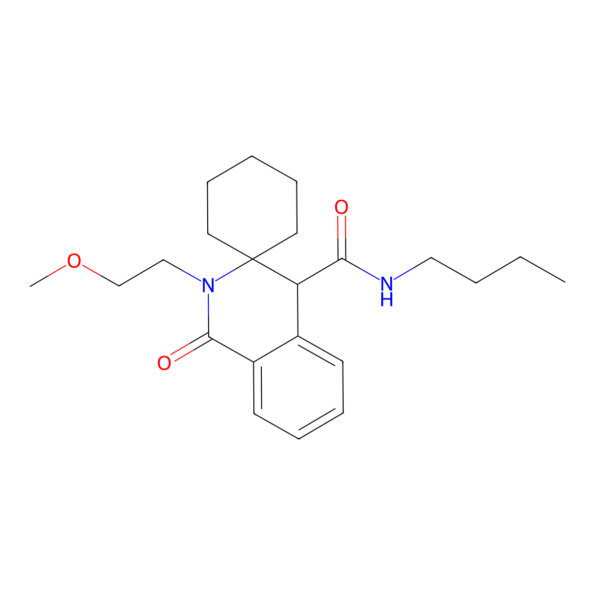 N-butyl-2'-(2-methoxyethyl)-1'-oxo-1',4'-dihydro-2'H-spiro[cyclohexane-1,3'-isoquinoline]-4'-carboxamide molecular structure, CAS 1246037-66-0
