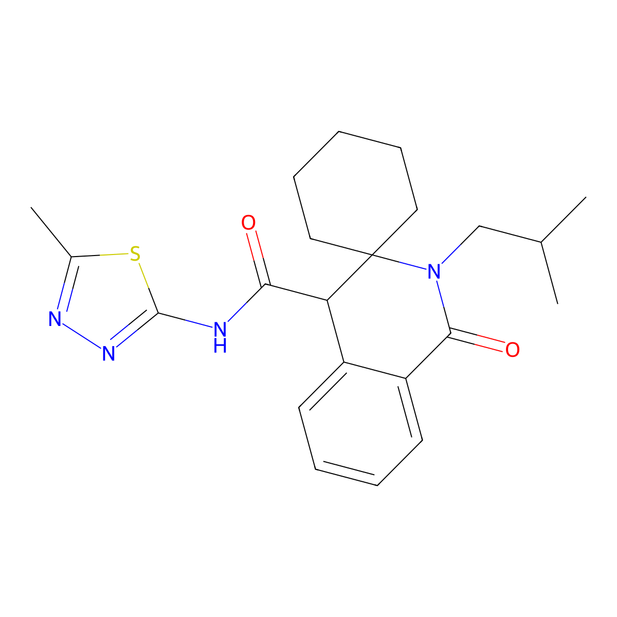 2'-isobutyl-N-(5-methyl-1,3,4-thiadiazol-2-yl)-1'-oxo-2',4'-dihydro-1'H-spiro[cyclohexane-1,3'-isoquinoline]-4'-carboxamide molecular structure, CAS 1246037-78-4