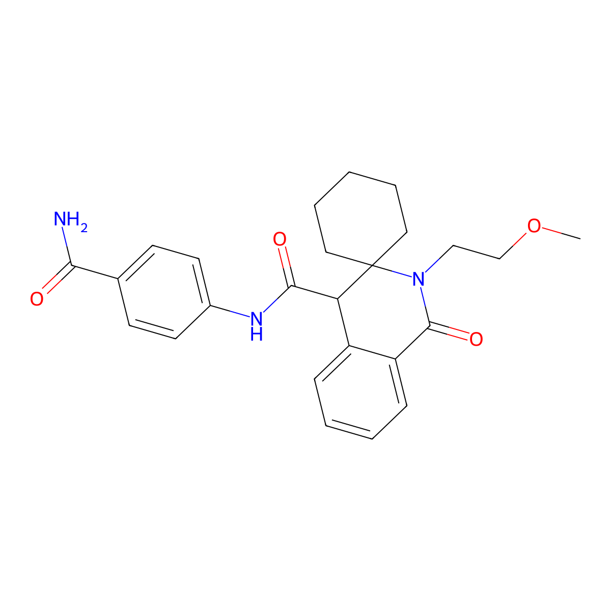 N-(4-carbamoylphenyl)-2'-(2-methoxyethyl)-1'-oxo-1',4'-dihydro-2'H-spiro[cyclohexane-1,3'-isoquinoline]-4'-carboxamide molecular structure, CAS 1246038-41-4