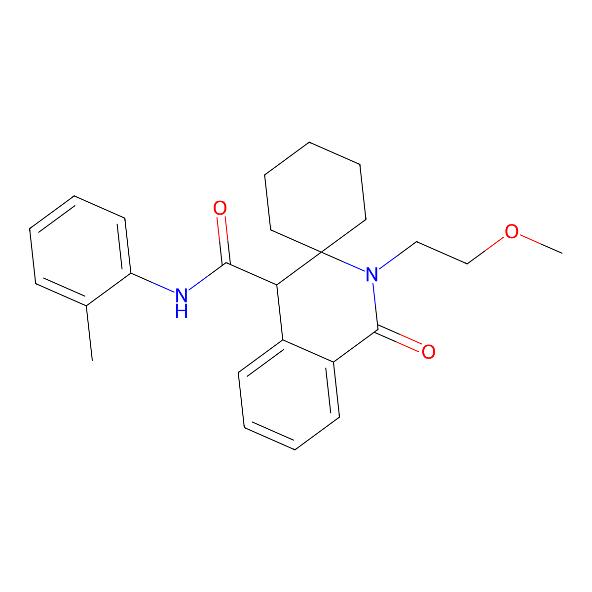 2'-(2-methoxyethyl)-1'-oxo-N-(o-tolyl)-2',4'-dihydro-1'H-spiro[cyclohexane-1,3'-isoquinoline]-4'-carboxamide molecular structure, CAS 1246038-45-8