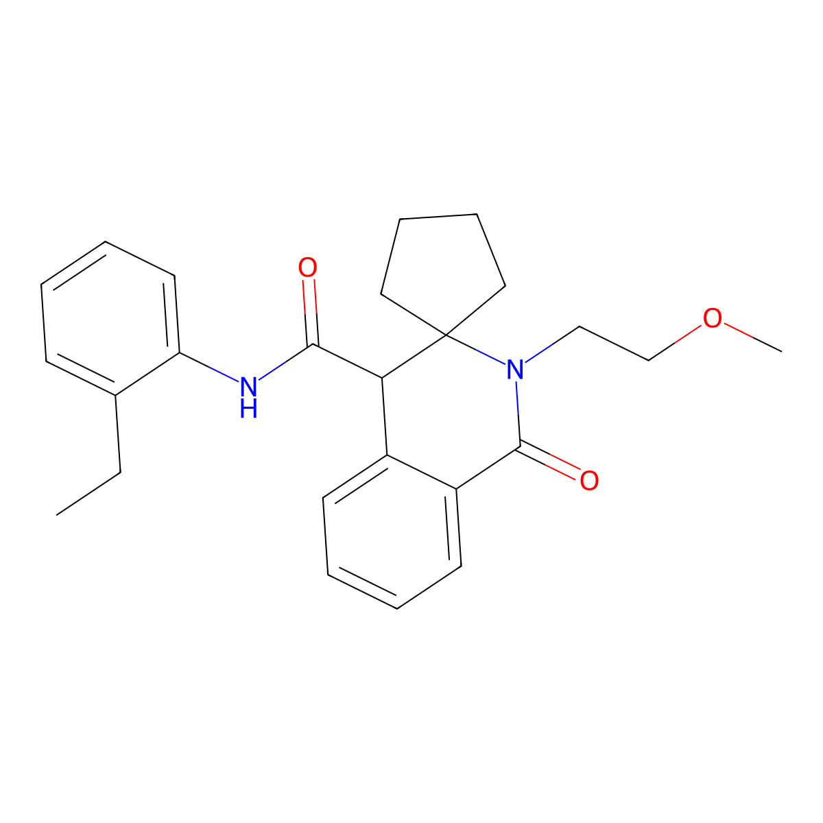 N-(2-ethylphenyl)-2'-(2-methoxyethyl)-1'-oxo-1',4'-dihydro-2'H-spiro[cyclopentane-1,3'-isoquinoline]-4'-carboxamide molecular structure, CAS 1246038-46-9