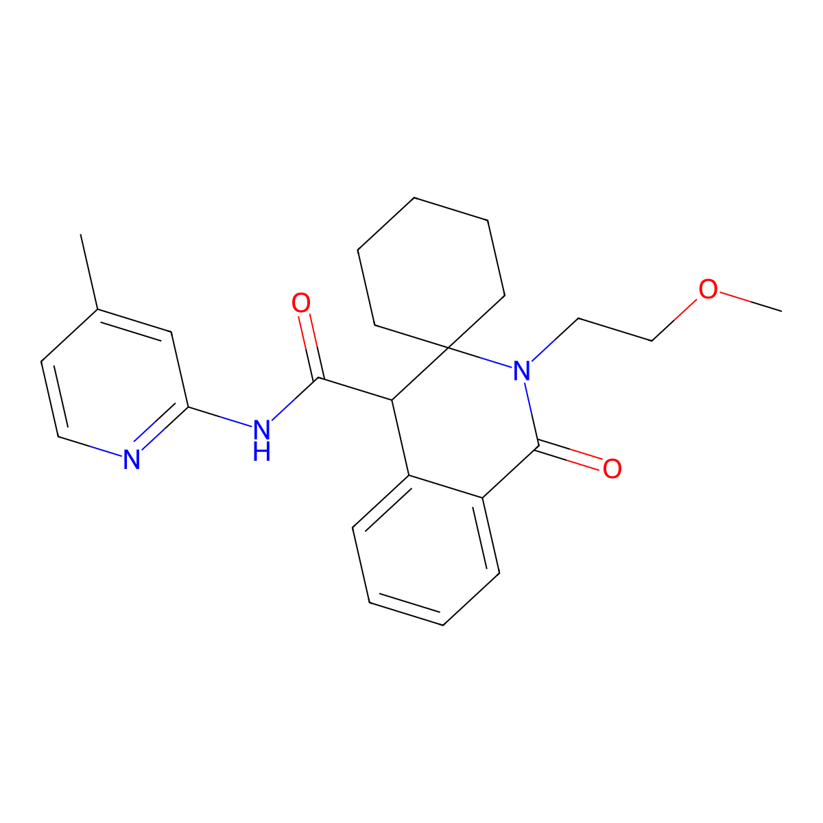 2'-(2-methoxyethyl)-N-(4-methylpyridin-2-yl)-1'-oxo-1',4'-dihydro-2'H-spiro[cyclohexane-1,3'-isoquinoline]-4'-carboxamide molecular structure, CAS 1246038-73-2