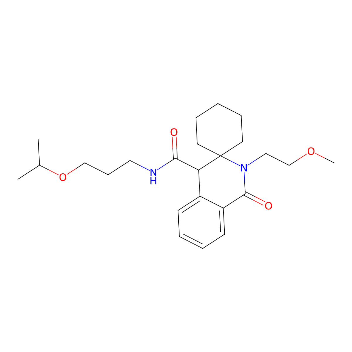2'-(2-methoxyethyl)-1'-oxo-N-[3-(propan-2-yloxy)propyl]-1',4'-dihydro-2'H-spiro[cyclohexane-1,3'-isoquinoline]-4'-carboxamide molecular structure, CAS 1246038-78-7