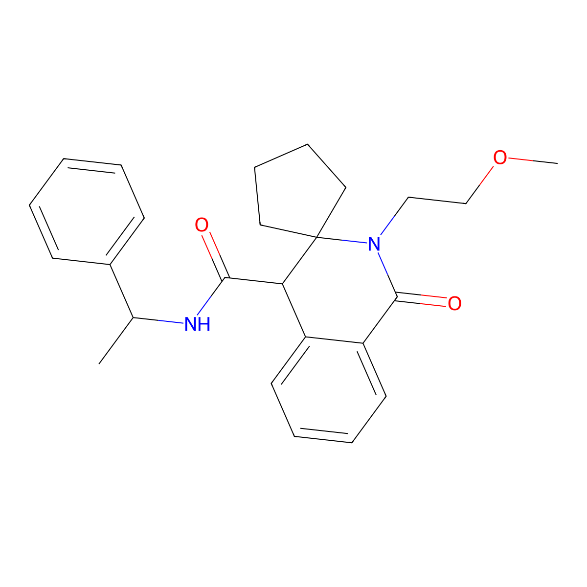 2'-(2-methoxyethyl)-1'-oxo-N-(1-phenylethyl)-1',4'-dihydro-2'H-spiro[cyclopentane-1,3'-isoquinoline]-4'-carboxamide molecular structure, CAS 1246038-79-8