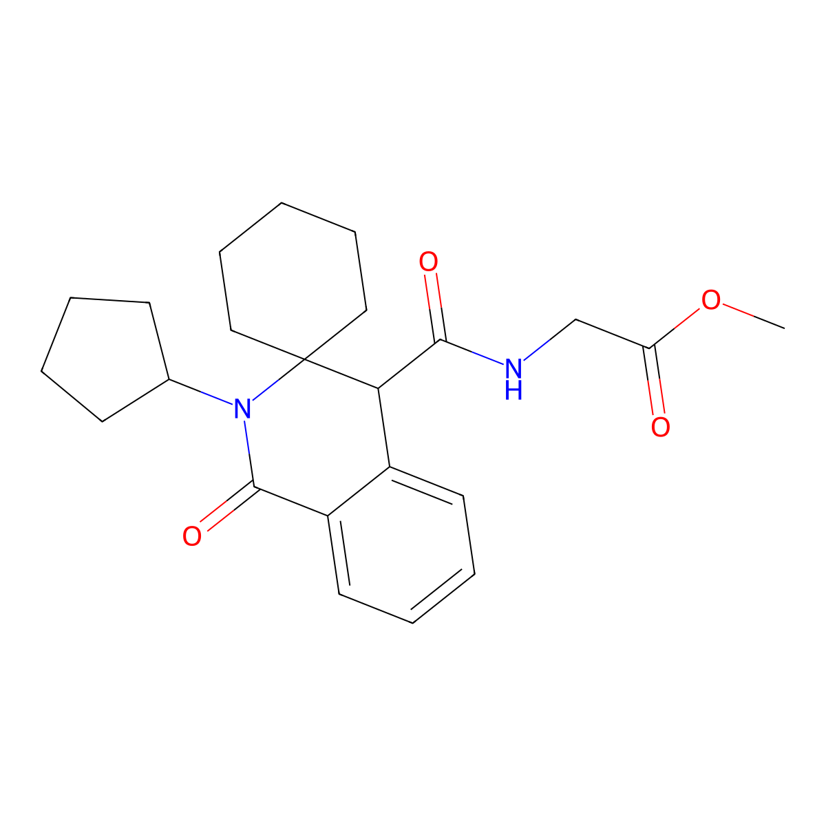 methyl N-[(2'-cyclopentyl-1'-oxo-1',4'-dihydro-2'H-spiro[cyclohexane-1,3'-isoquinolin]-4'-yl)carbonyl]glycinate molecular structure, CAS 1246038-90-3