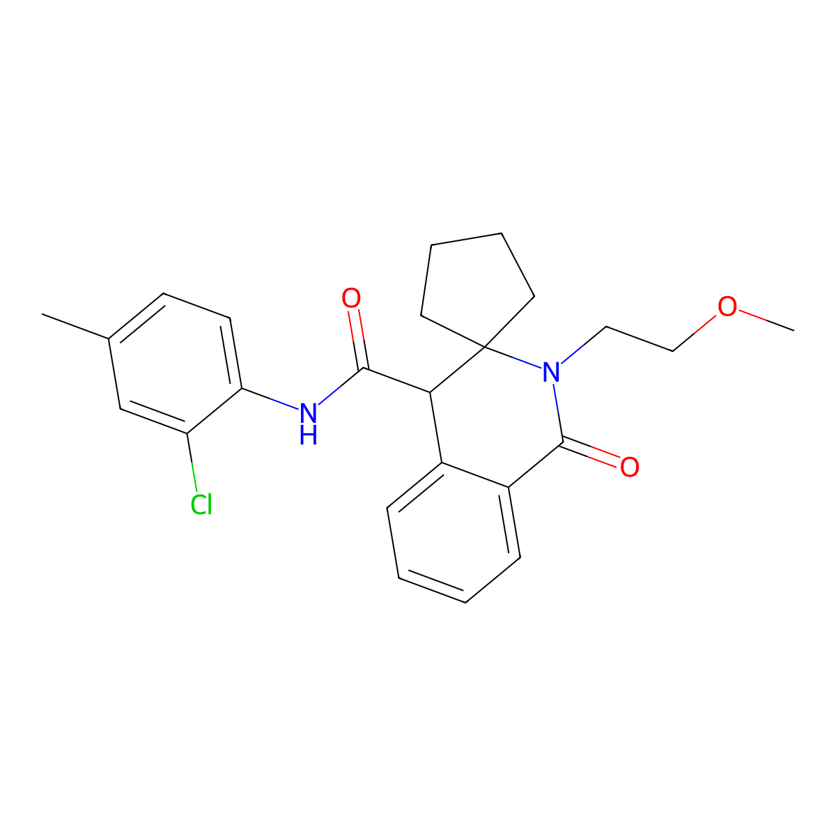 N-(2-chloro-4-methylphenyl)-2'-(2-methoxyethyl)-1'-oxo-1',4'-dihydro-2'H-spiro[cyclopentane-1,3'-isoquinoline]-4'-carboxamide molecular structure, CAS 1246038-93-6