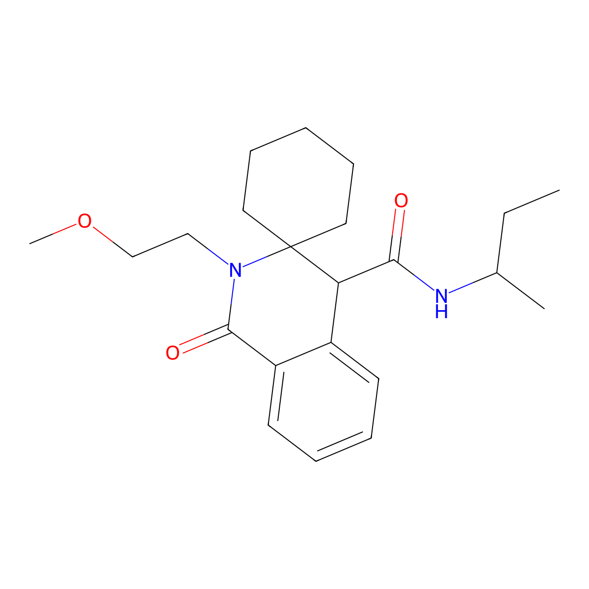 N-(butan-2-yl)-2'-(2-methoxyethyl)-1'-oxo-1',4'-dihydro-2'H-spiro[cyclohexane-1,3'-isoquinoline]-4'-carboxamide molecular structure, CAS 1246038-96-9