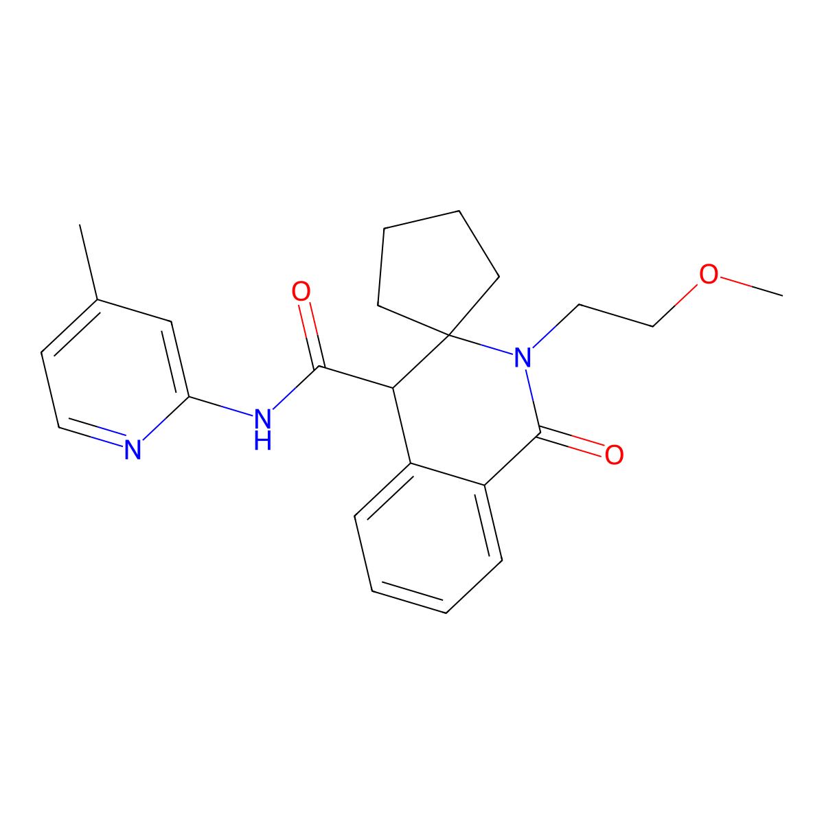 2'-(2-methoxyethyl)-N-(4-methylpyridin-2-yl)-1'-oxo-1',4'-dihydro-2'H-spiro[cyclopentane-1,3'-isoquinoline]-4'-carboxamide molecular structure, CAS 1246039-32-6