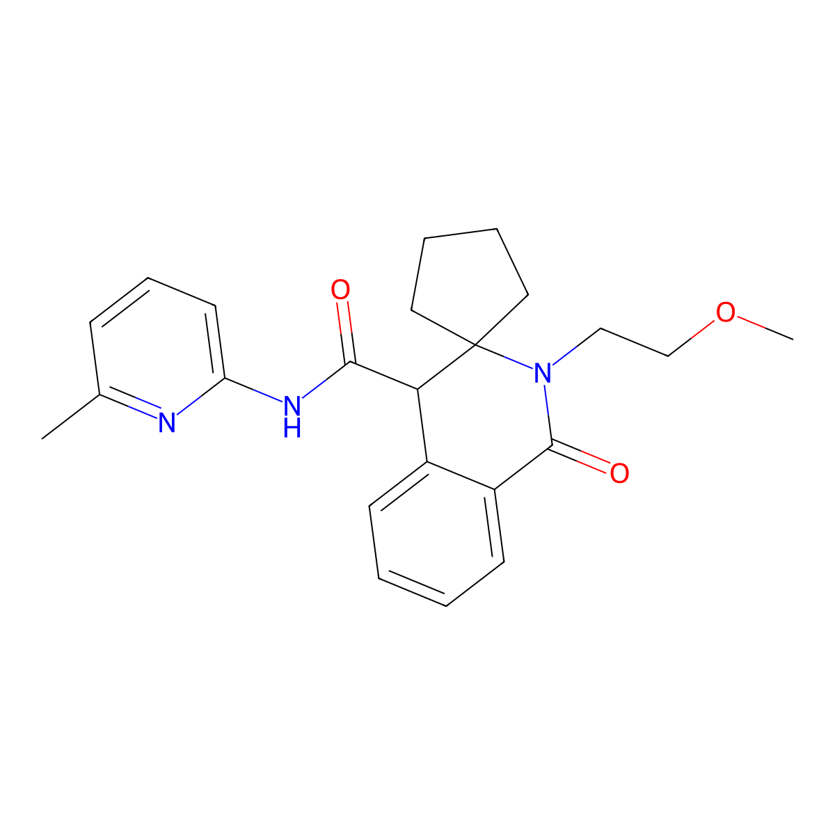 2'-(2-methoxyethyl)-N-(6-methylpyridin-2-yl)-1'-oxo-1',4'-dihydro-2'H-spiro[cyclopentane-1,3'-isoquinoline]-4'-carboxamide molecular structure, CAS 1246039-34-8
