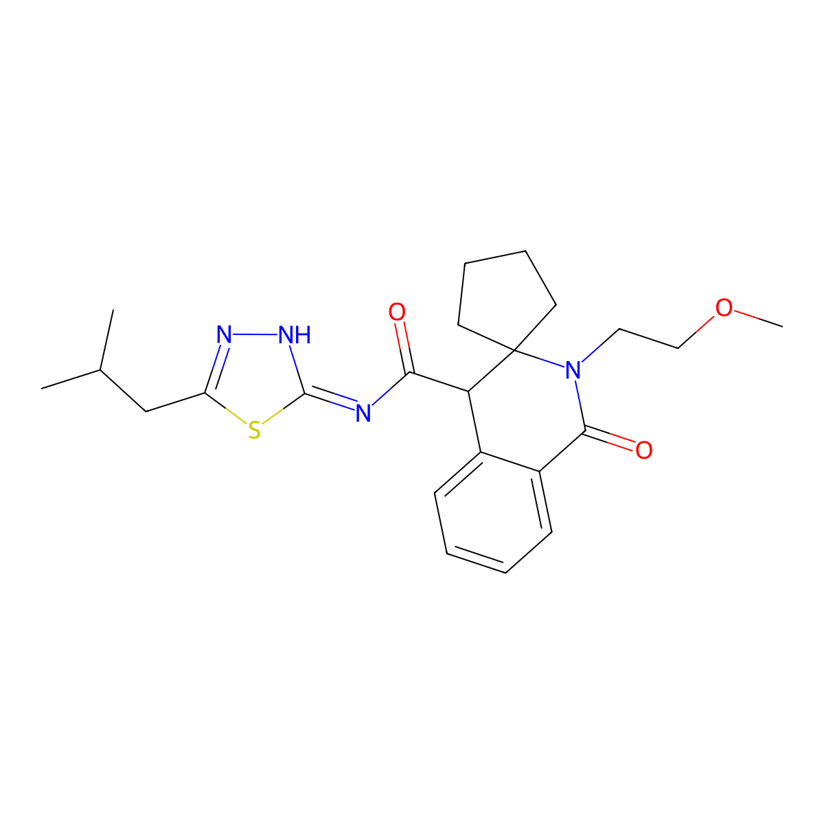 N-(5-isobutyl-1,3,4-thiadiazol-2-yl)-2'-(2-methoxyethyl)-1'-oxo-2',4'-dihydro-1'H-spiro[cyclopentane-1,3'-isoquinoline]-4'-carboxamide molecular structure, CAS 1246039-35-9