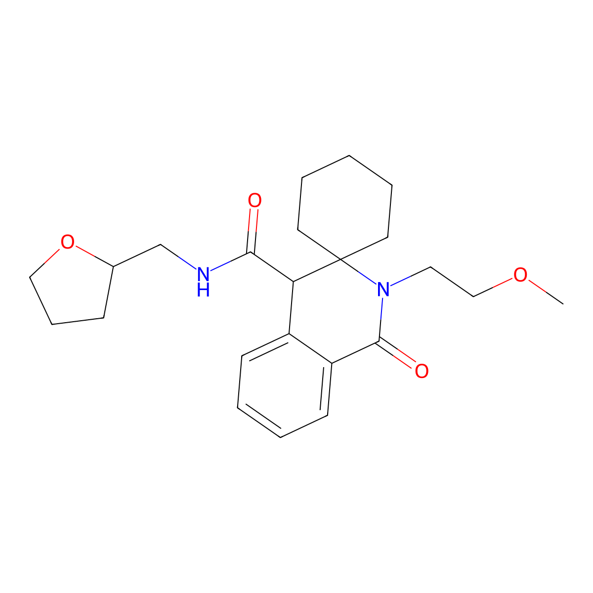 2'-(2-methoxyethyl)-1'-oxo-N-(tetrahydrofuran-2-ylmethyl)-1',4'-dihydro-2'H-spiro[cyclohexane-1,3'-isoquinoline]-4'-carboxamide molecular structure, CAS 1246039-39-3