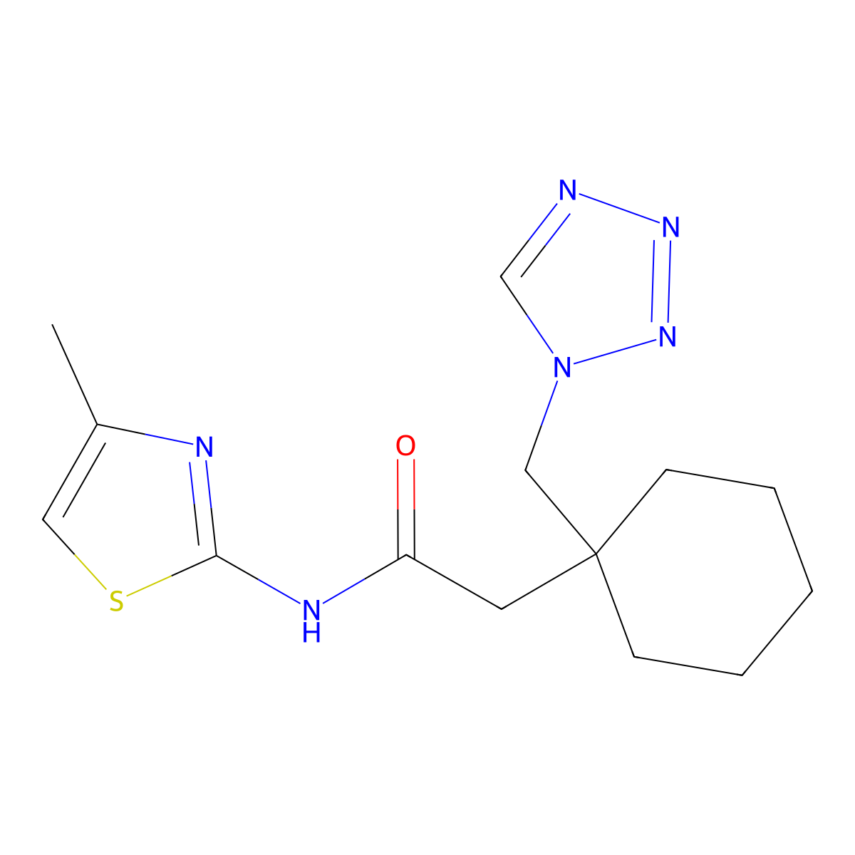 N-[(2Z)-4-methyl-1,3-thiazol-2(3H)-ylidene]-2-[1-(1H-tetrazol-1-ylmethyl)cyclohexyl]acetamide molecular structure, CAS 1246040-92-5