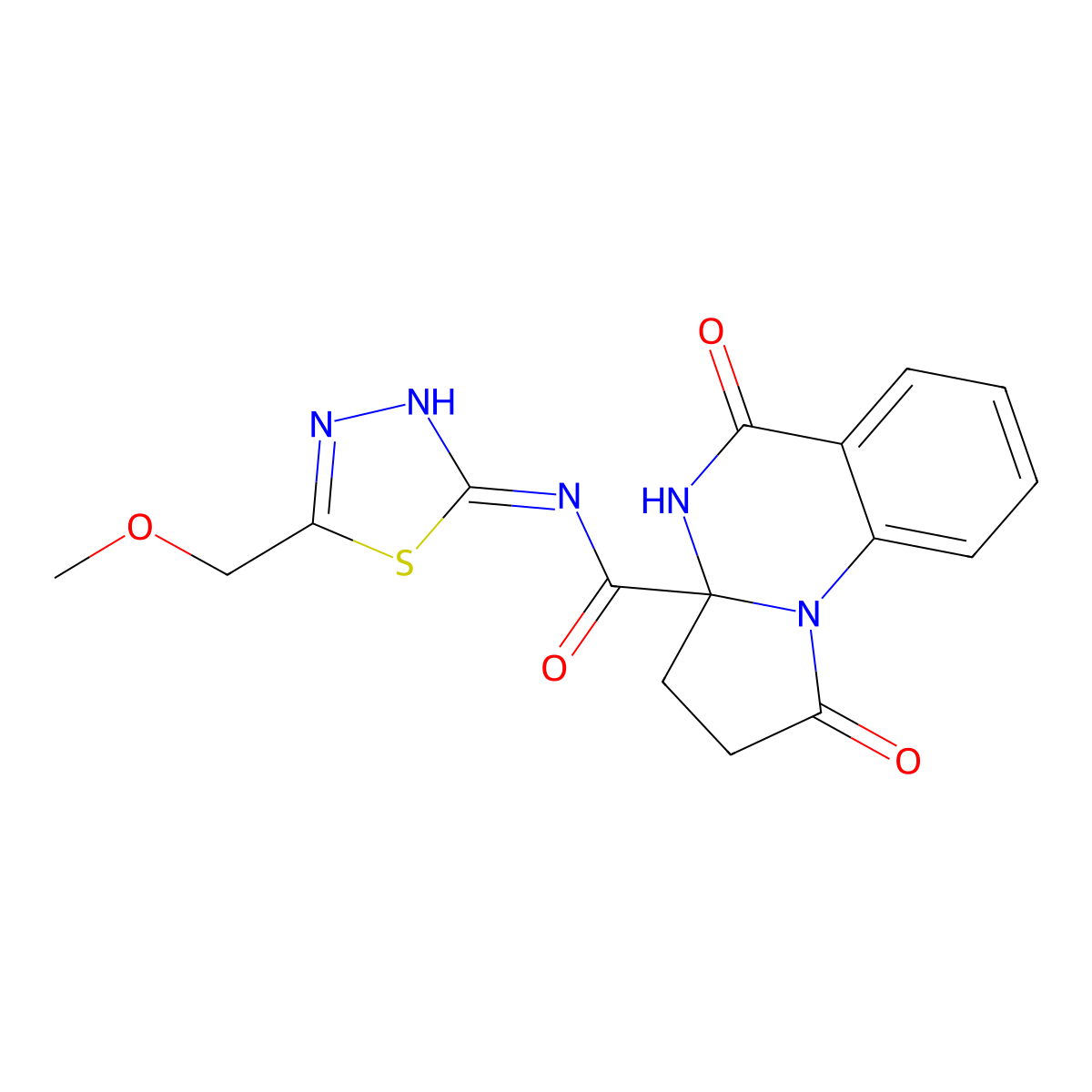 N-[(2Z)-5-(methoxymethyl)-1,3,4-thiadiazol-2(3H)-ylidene]-1,5-dioxo-2,3,4,5-tetrahydropyrrolo[1,2-a]quinazoline-3a(1H)-carboxamide molecular structure, CAS 1246041-07-5