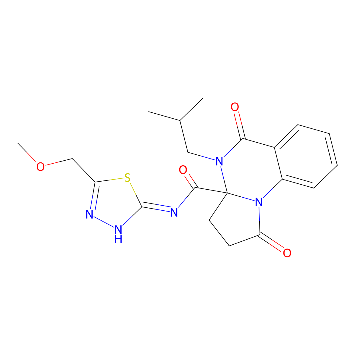 N-[(2Z)-5-(methoxymethyl)-1,3,4-thiadiazol-2(3H)-ylidene]-4-(2-methylpropyl)-1,5-dioxo-2,3,4,5-tetrahydropyrrolo[1,2-a]quinazoline-3a(1H)-carboxamide molecular structure, CAS 1246041-31-5