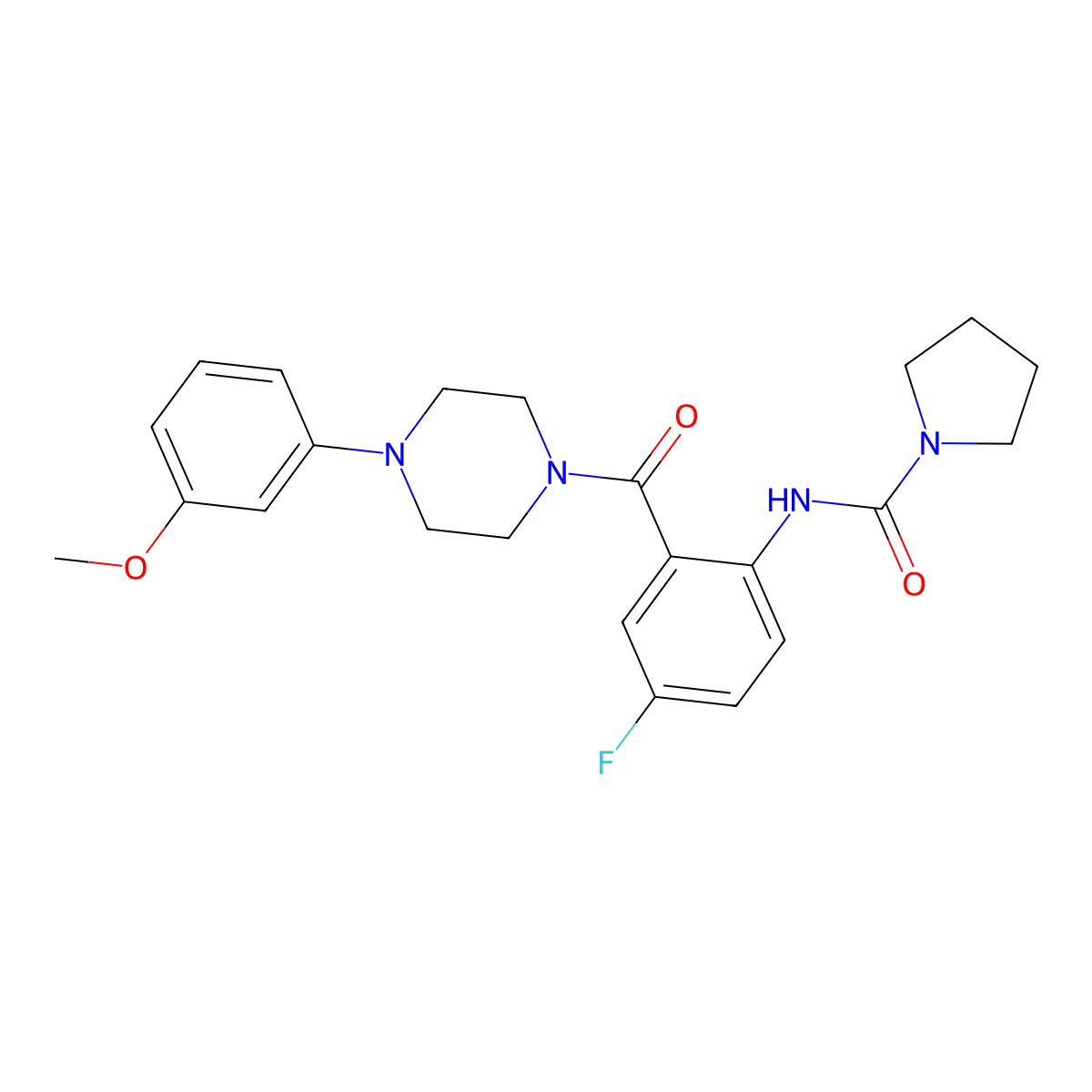 N-(4-fluoro-2-{[4-(3-methoxyphenyl)piperazin-1-yl]carbonyl}phenyl)pyrrolidine-1-carboxamide molecular structure, CAS 1246042-03-4