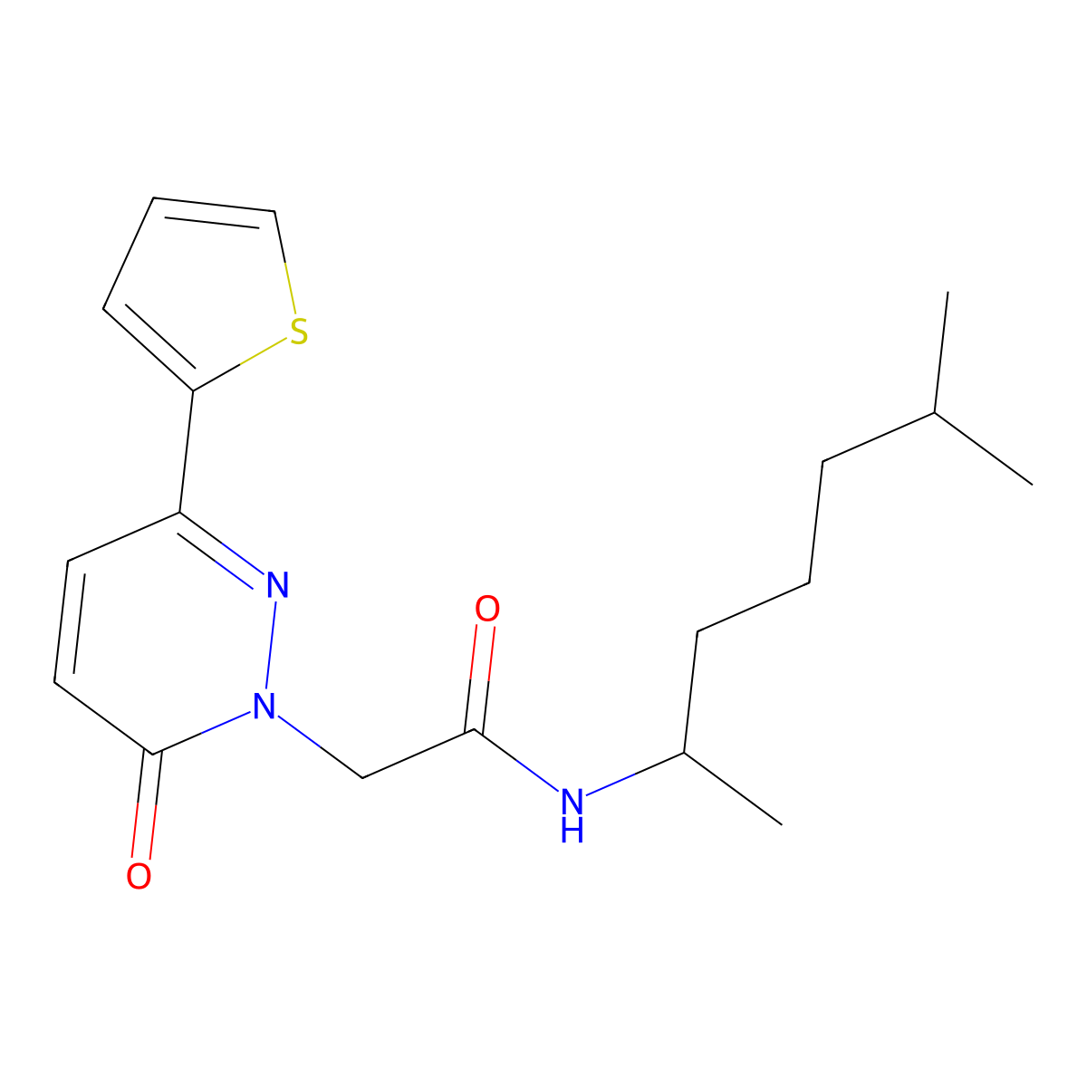 N~1~-(1,5-dimethylhexyl)-2-[6-oxo-3-(2-thienyl)-1(6H)-pyridazinyl]acetamide molecular structure, CAS 1246042-07-8