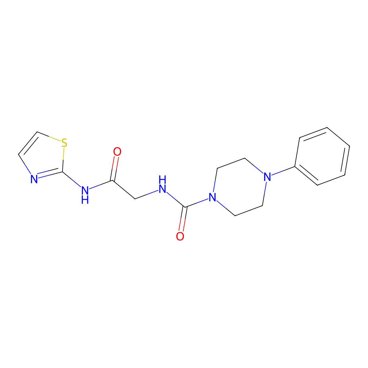 N-[2-oxo-2-(1,3-thiazol-2-ylamino)ethyl]-4-phenylpiperazine-1-carboxamide molecular structure, CAS 1246042-26-1