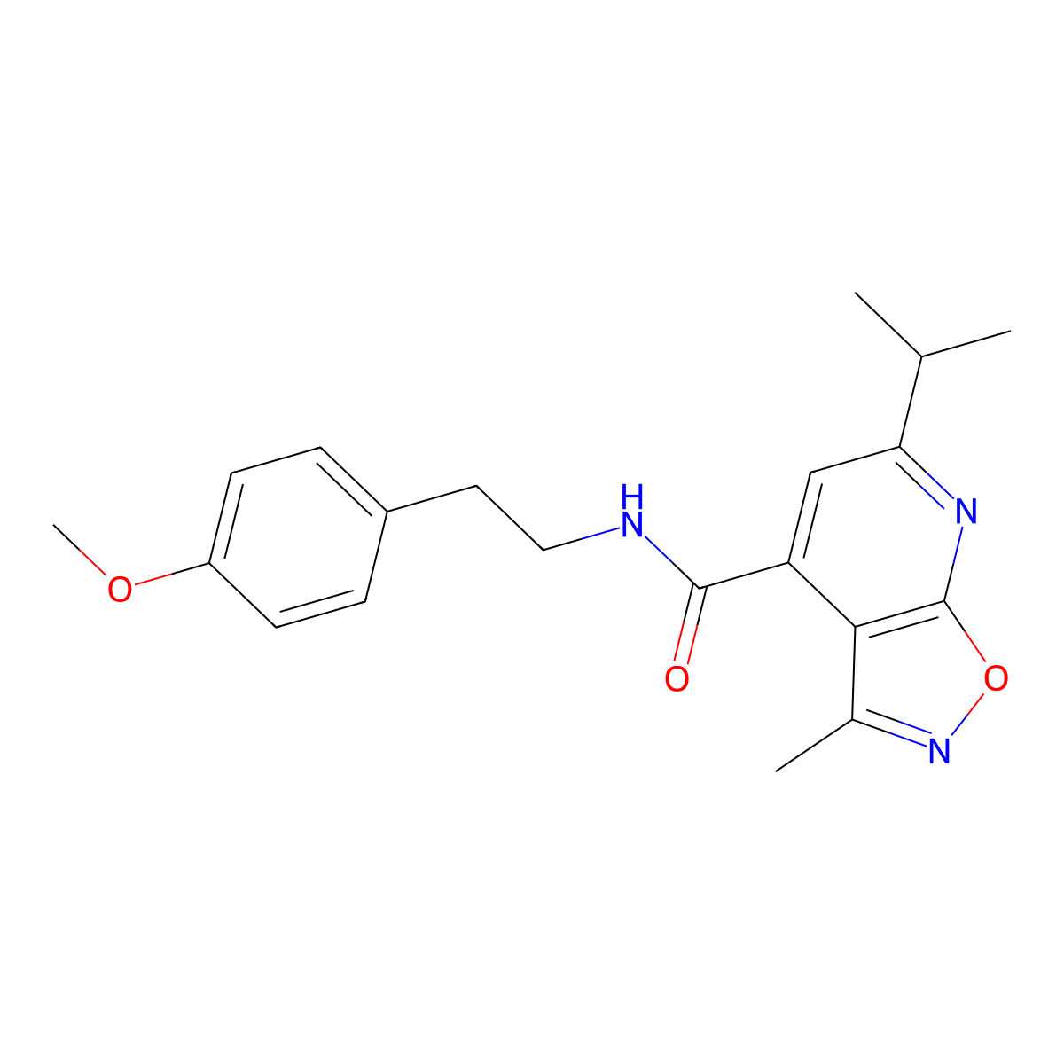 6-isopropyl-N~4~-(4-methoxyphenethyl)-3-methylisoxazolo[5,4-b]pyridine-4-carboxamide molecular structure, CAS 1246042-64-7