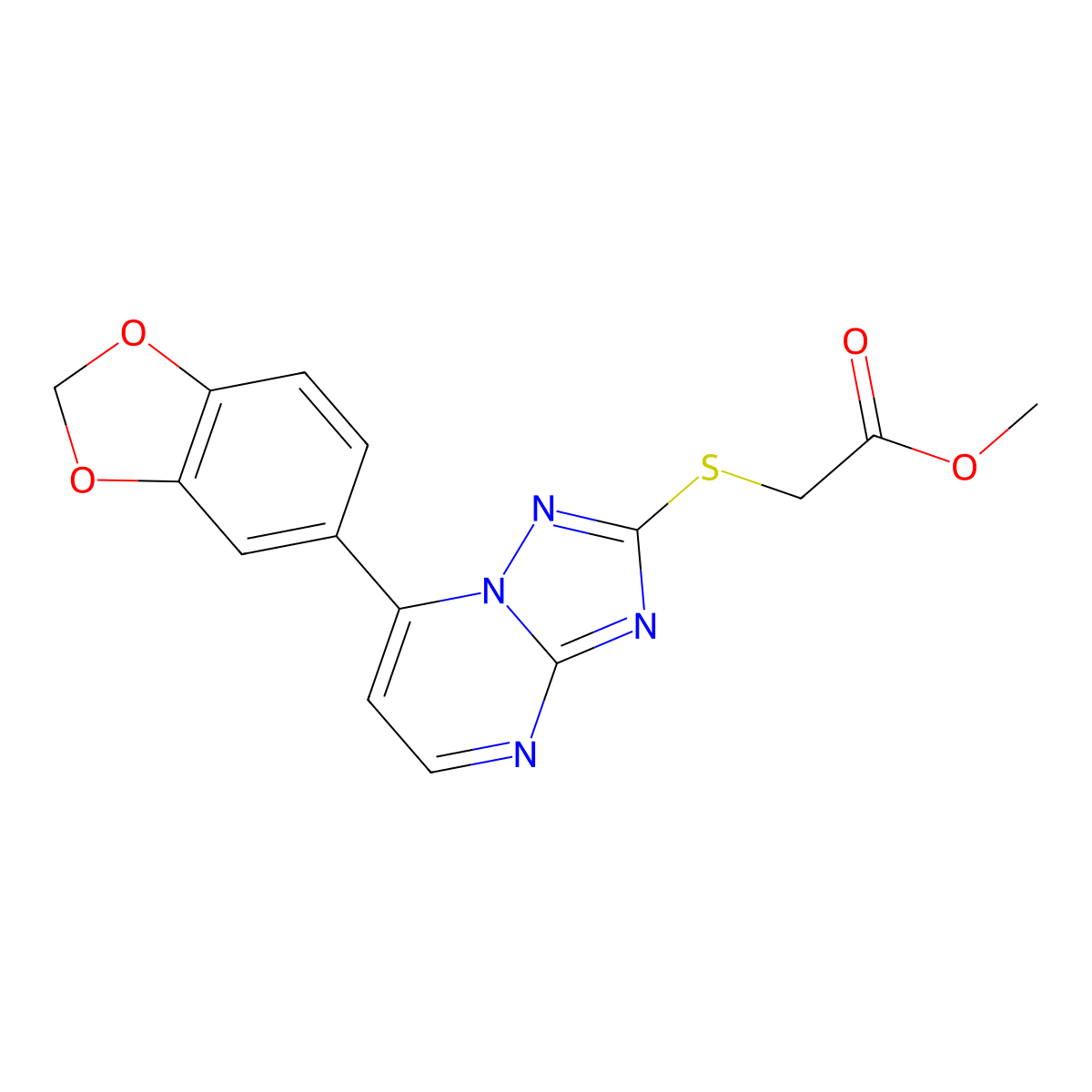 Methyl {[7-(1,3-benzodioxol-5-yl)[1,2,4]triazolo[1,5-a]pyrimidin-2-yl]sulfanyl}acetate molecular structure, CAS 1246042-68-1