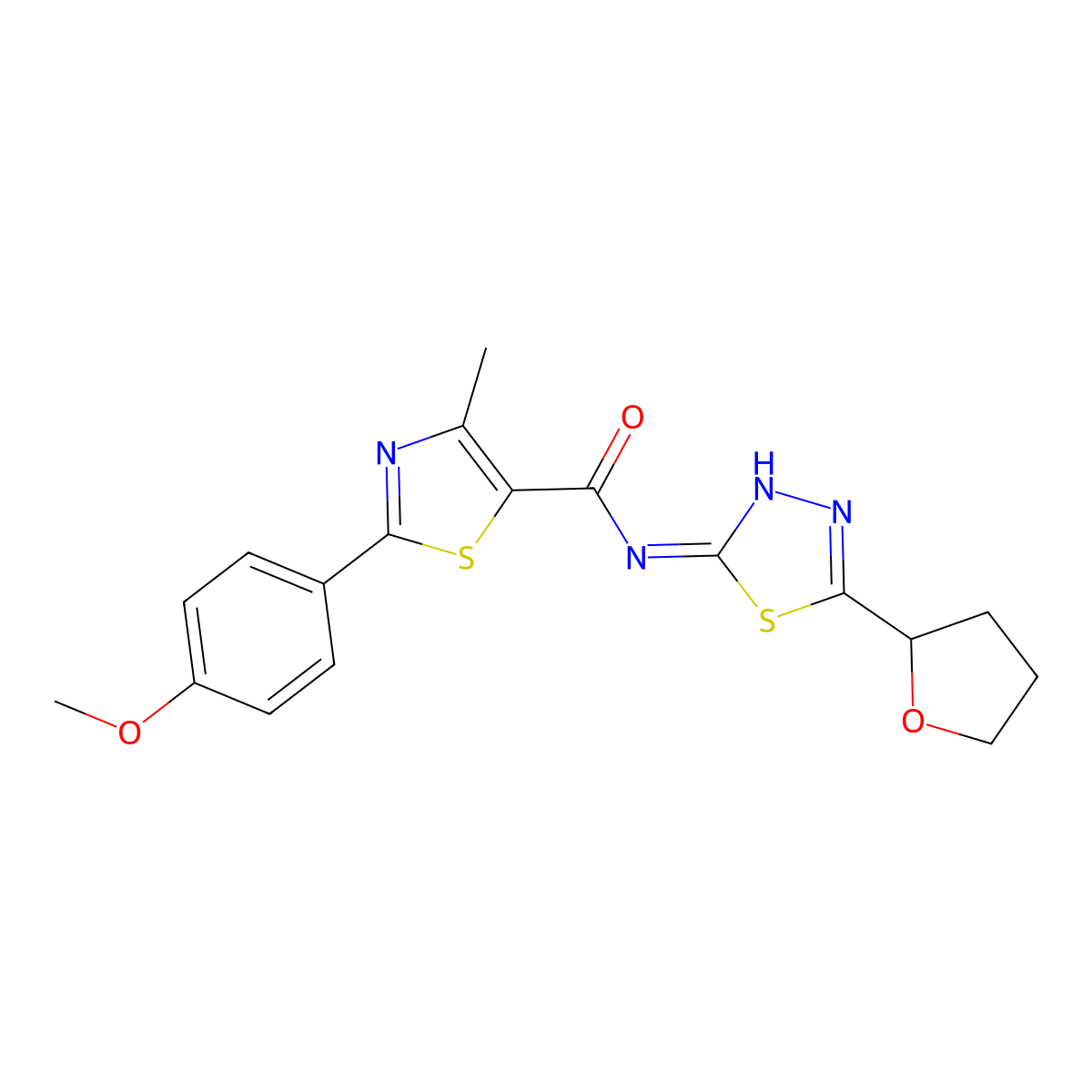 2-(4-methoxyphenyl)-4-methyl-N-[(2E)-5-(tetrahydrofuran-2-yl)-1,3,4-thiadiazol-2(3H)-ylidene]-1,3-thiazole-5-carboxamide molecular structure, CAS 1246042-91-0