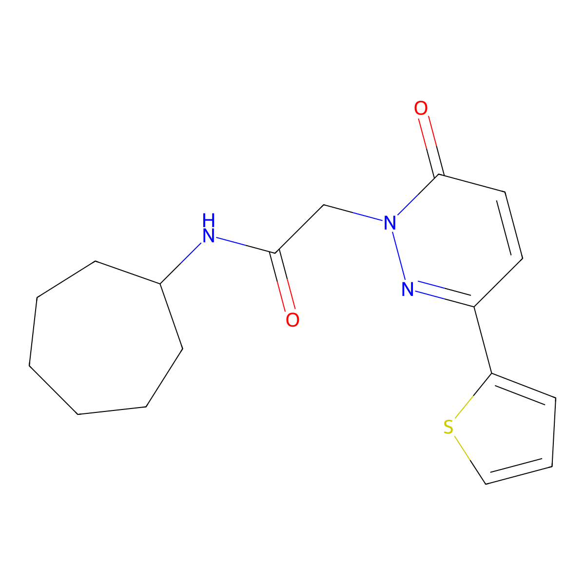 N-cycloheptyl-2-(6-oxo-3-(thiophen-2-yl)pyridazin-1(6H)-yl)acetamide molecular structure, CAS 1246042-96-5
