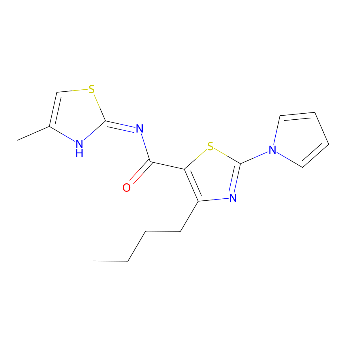 4-butyl-N-[(2E)-4-methyl-1,3-thiazol-2(3H)-ylidene]-2-(1H-pyrrol-1-yl)-1,3-thiazole-5-carboxamide molecular structure, CAS 1246043-30-0