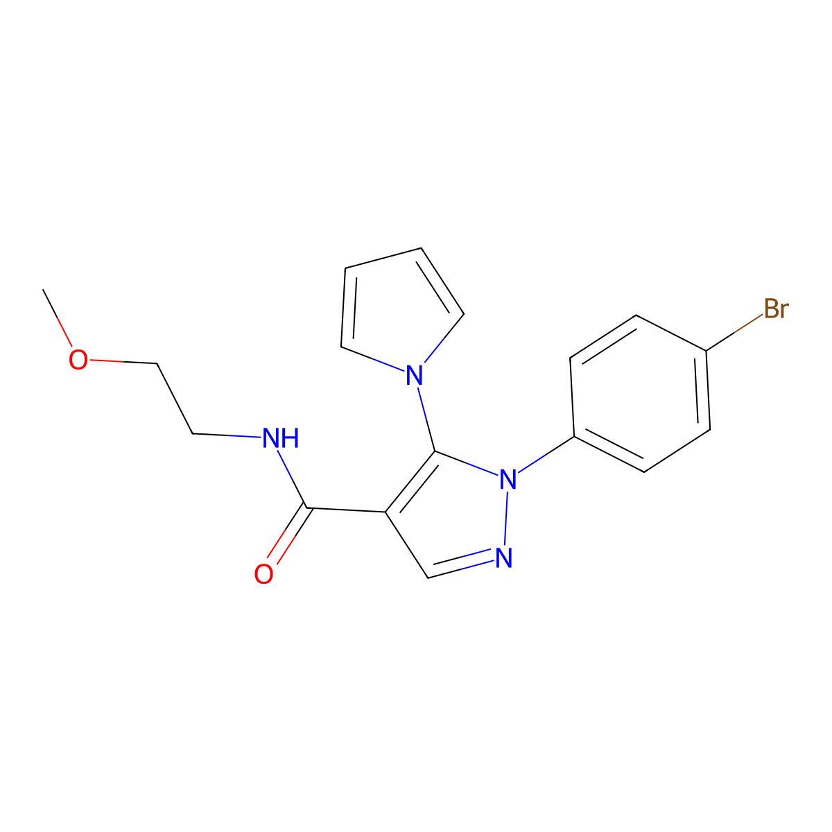 1-(4-bromophenyl)-N-(2-methoxyethyl)-5-(1H-pyrrol-1-yl)-1H-pyrazole-4-carboxamide molecular structure, CAS 1246043-37-7