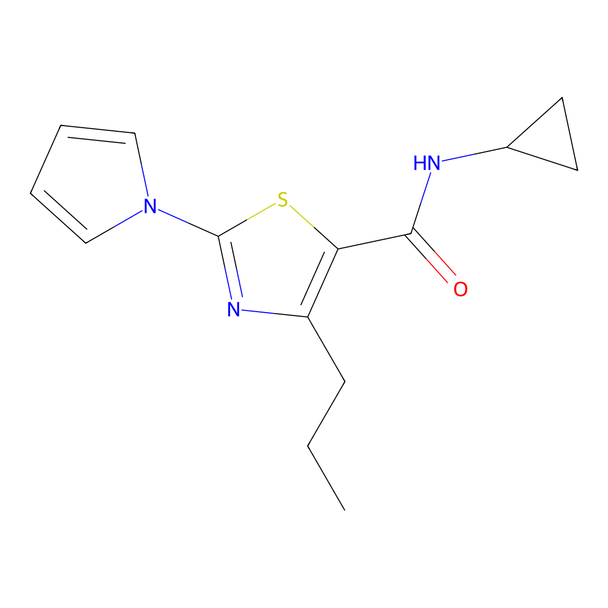 N-cyclopropyl-4-propyl-2-(1H-pyrrol-1-yl)-1,3-thiazole-5-carboxamide molecular structure, CAS 1246043-60-6