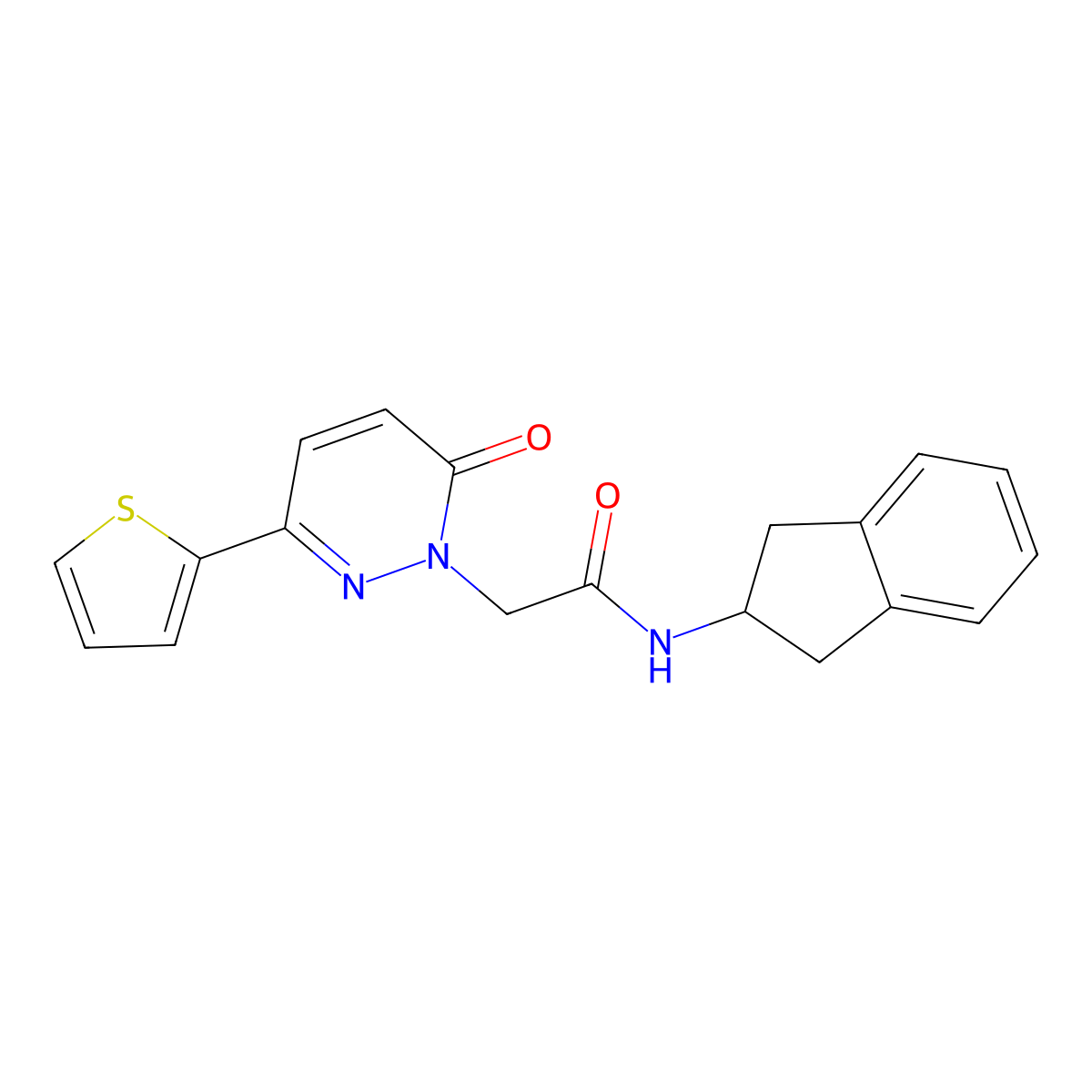 N-(2,3-dihydro-1H-inden-2-yl)-2-(6-oxo-3-(thiophen-2-yl)pyridazin-1(6H)-yl)acetamide molecular structure, CAS 1246043-93-5